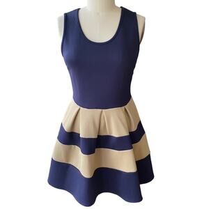Navy Blue & Tan Sleeveless Short Mini Dress by FLASHING LIGHTS ~ Women's Size XL